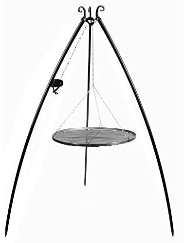 Barbecue Treppiede da 200 cm con griglia in acciaio naturale da 80 cm + verricello