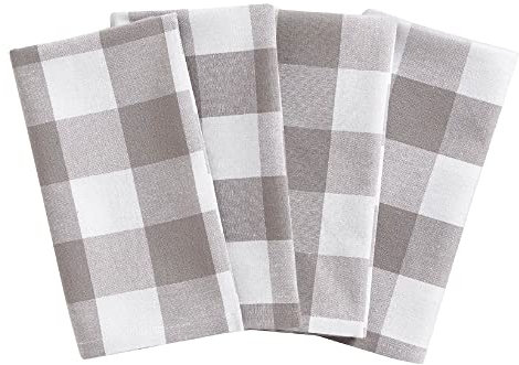 Elrene Home Fashions Farmhouse Living Buffalo-Check Servietten-Set, rustikale Stoffservietten, 50,8 x 50,8 cm, Grau/Weiß, 4 Stück