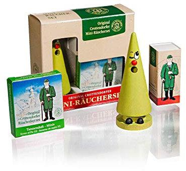 Crottendorfer Räucherkerzen - Räucherfigur/Ziegenbein Set - Wilma Waldmoos mit Tannenduft Räucherkerzen - Made in Germany