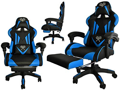 MT MALATEC Gaming Stuhl mit Fußstützen Regulierbar bis 150kg Blau - Ergonomiczny Gamer Stuhl - Schreibtischstuhl und Arbeitszimmer - Gaming Sessel mit Silokonräder 8978