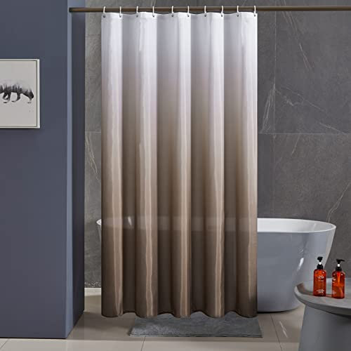 Furlinic Schmaler Duschvorhang für Eck Dusche und Kleine Badewanne,Badvorhang Textil aus Polyester Stoff Schimmelresistent Wasserabweisend und Waschbar,Gradient Taupe 90x180 mit 6 Duschvorhangringen.