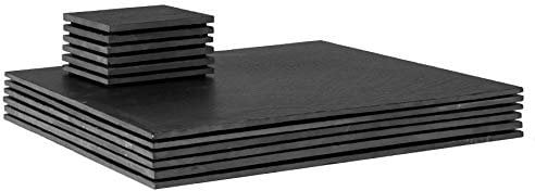 Argon Tableware Square Slate Placemats & Coasters - 33cm - Pack of 12 - Black Natural Stone Dinnerware Plate Placemats Drink Mats for Kitchen, Home, Bar, Restaurant, Weddings, Events