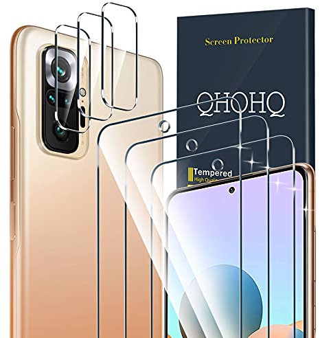 QHOHQ 3 Stück Schutzfolie für Xiaomi Redmi Note 10 Pro/Note 10 Pro Max mit 3 Stück Kamera Schutzfolie, Panzer folie Membran, 9H Härte - HD - Anti-Kratz - Blasenfrei - Einfach Installieren
