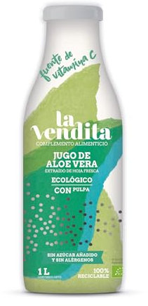 La Vendita Pure Aloe Vera Juice To Drink With Pulp. Natural Pure And Organic Aloe Vera Drink. 100% Organic And Natural Aloe Vera Detox Drink In 1-Litre Glass Bottle