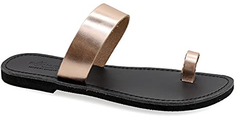 39 Roségold Emmanuela Zehenring sandalen aus Leder, hochwertige handgefertigte griechische Slide Sommerschuhe, Riemchensandalen, flache Boho Toe Ring Sandalen