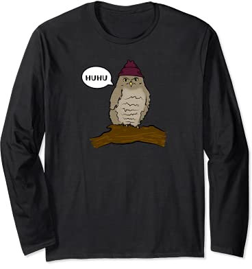 Eule mit Mütze sitzt auf dem Ast und sagt huhu - lustiges Langarmshirt