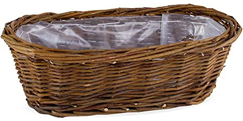 matches21 Weidekorb oval Pflanzkorb Pflanzgefäß Pflanzschale Übertopf Naturdeko foliert braun Weide 1 STK 20x12x8 cm