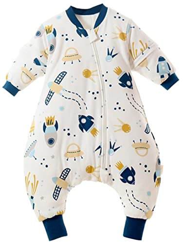 Chilsuessy Baby Winterschlafsack Schlafsack mit Füssen kleine Kinder Ganzjahres Winter Schlafsack Schlafanzug für Jungen und Mädchen mit abnehmbar Langarm, Raumschiff/2.5 Tog, 100/Baby Höhe 110-120cm