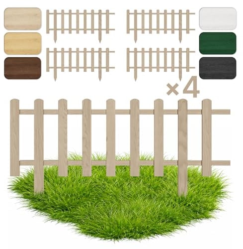 Floranica 4 Stk. Beeteinfassung Steckzaun Zierzaun 20 cm x 100 cm Unbehandelt Gartenzaun aus Holz Dekozaun Lattenzaun Rasenkante unimprägniert Umzäunung für Garten Wege Beeten