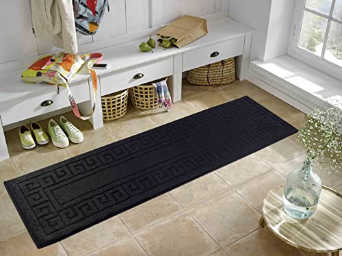 IVY Washable Door Mat Kitchen Mats Non Slip Greek Key Design Kitchen & Hall Runners Doormats, Black, 80x300 cm