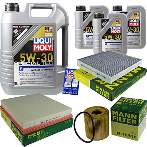 QR-PARTS 69323915 Filter Set Inspektionspaket 8 Liter Motoröl Special Tec F 5W-30 MANN-FILTER Innenraumfilter Luftfilter Ölfilter