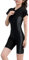 Beachkini Damen Badeanzug High Neck Kurzarm Reißverschluss Vorne Einteilige Bademode Swimsuit,Grey Black,L
