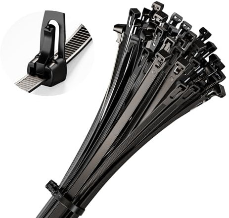 ALAMBUS Kabelbinder Wiederverschließbar, 200mm x 7,5mm, 100 Stück, Schwarz, Nylon, Wiederverwendbare Kabelbinder, Wiederlösbar, Nachhaltig & Umweltschonend
