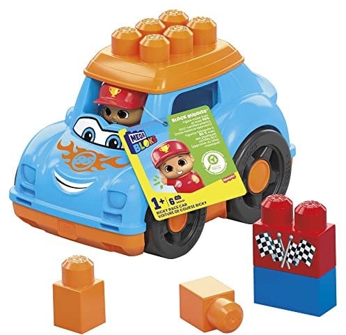MEGA HKN41 - MEGA BLOKS Bauklötze für Kleinkinder, Rennauto Ricky mit abnehmbarem Dach, integriertes Staufach und 1 Figur, Spielzeug für Kinder ab 1 Jahr