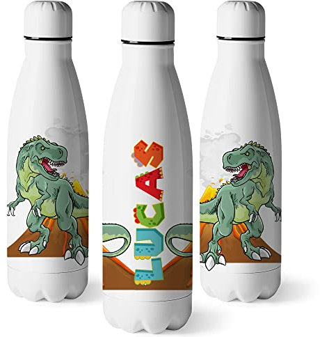 Zumo Digital Botella de Agua Personalizada Dinosaurios Niños, Acero Inoxidable Doble Pared Capacidad 500ml (Modelo 3)