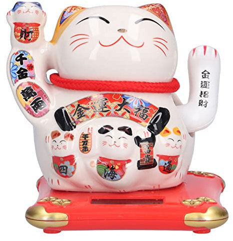 Fybida Chat Porte-Bonheur en Céramique Bras Agitant Accueillant Chat Chinois Feng Shui Déoration Chat de Fortune pour Magasins, Restaurants, Salon Richesse de Toutes Les Directions