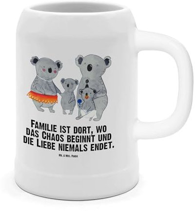 Mr. & Mrs. Panda Bierkrug Koala Familie - Geschenk, Mama, Koalas, Bierkrug Steingut, 5 l, 500ml, Kinder, Papa, Familienzeit, Vatertag, Schwester, 0,