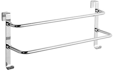 EMKE Double Towel Rail, Bathroom Over the Door Hanging Towel Rack with Hooks, Stainless Steel Sink Towel Holder with Large Space for Kitchen Toilet Hotel Shower Room, Chrome