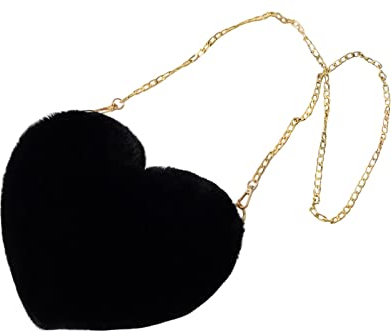 F Fityle Damen-Umhängetasche mit Herz, leicht, Tragetasche, Kette, Umhängetasche für Reisen, Alltag, Party, Verabredung, Schwarz