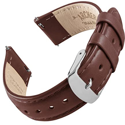 Archer Watch Straps - Uhrenarmbänder mit Schnellverschluss aus Hochwertigem Genarbtem Leder (Mahagoni/abgestimmtes Garn, 22mm)