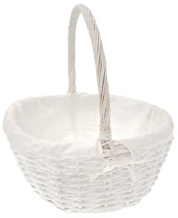 HERSIG - Pongotodo Trenzado | Cesta Almacenaje Redonda con Forro y Asa Larga - 38 d x 18/41 cm - Color Blanco