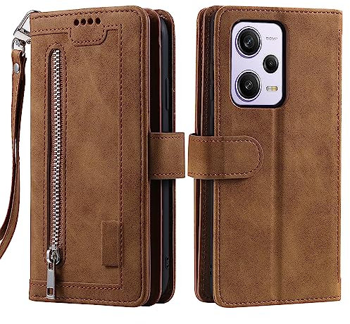 VEEMOS Handyhülle für Xiaomi Redmi Note 12 Pro 5G hülle Klappbar Handytasche Schutzhülle Klapphülle mit Kartenfach Handy Tasche Book Cover Flip Case Ständer - Braun