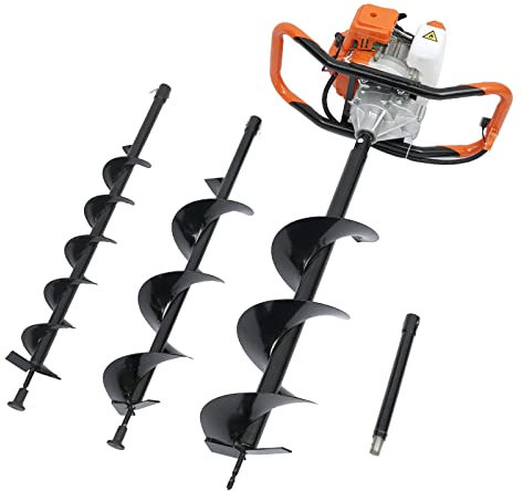 simimasen 52CC 2-Takt Benzin Erdlochbohrer, Erdbohrer Gartenbohrer Inkl. 3 Bohrer mit 4, 6 und 8 Durchmesser, Großer Griff, Pfostenwaage und Verlängerung