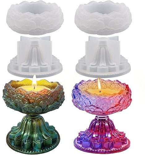 Voaesdk 2 juegos de moldes de resina para portavelas de té, moldes de silicona para resina, moldes de fundición epoxi para velas votivas de flores, para bricolaje, joyero, boda, hogar, decoración de