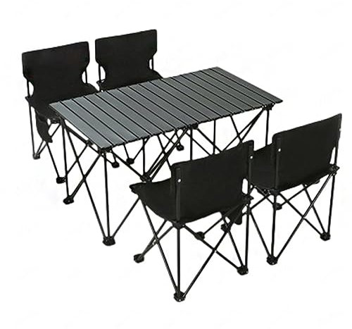 LoKori Klappbarer Campingtisch mit 4 Stühlen, Tragbarer Strandtisch für Den Außenbereich, Leichter Campingtisch mit Tragetasche für 4–6 Personen für Picknick, Grillen, Hinterhof, Strand,B