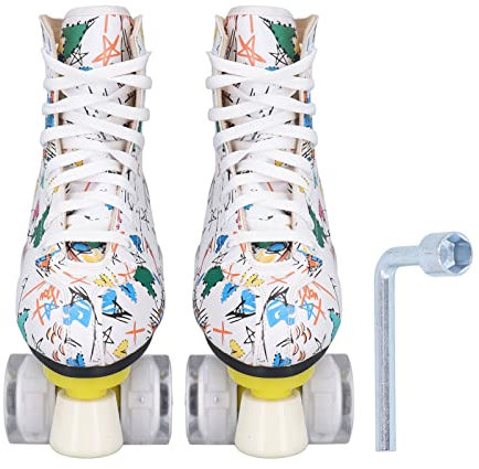 Rollschuhe Für Kinder Und Erwachsene – Rollschuhe, Zweireihige Rollschuhe Für Damen Und Herren, Weiß(38)