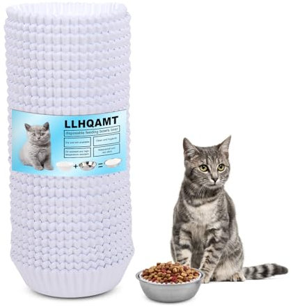 Disposable Pet Food Bowls Pad Paper, Thickening Disposable Pet Bowls, Disposable Pet Food Bowls Small Lining, Suitable for Dry and Wet Food, Kittens, Puppies (300,not Included Stainless Steel Bowls)