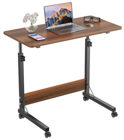 Lvhecforhm Table de Lit Roulante, pour Ordinateur Portable Réglable en Hauteur, Bureau Debout Mobile 80x40cm Computer Desk, D'ordinateur Mobile, Bureau Montage Facile Portable Marron