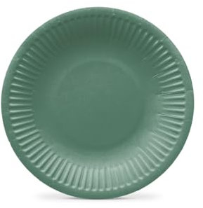 PAW - Platos Desechable para Fiestas (18 cm) I 8 Piezas I Platos de Papel Ideal para Bodas, Comuniones, Fiestas, Cumpleaños I Impresión de Vasos de Papel al Agua I Monocolor Verde Oscuro