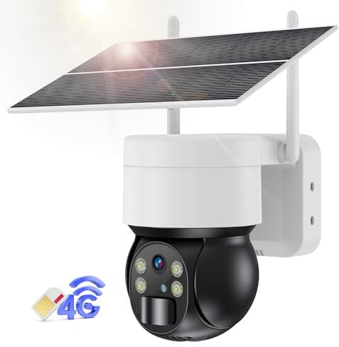 Ankway 3G/4G LTE Überwachungskamera mit SIM Karte, Überwachungskamera Ohne WLAN Solar PTZ Kamera Aussen Kabellos mit 2K Farb-Nachtsicht 355°/95° Schwenkbar PIR Erkennung 2-Wege-Audio