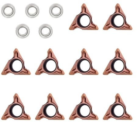 10 Stück Dreiecksschneiderköpfe Rundwinkel für Mini Pneumatische Anfasmaschine, Wolframstahl-Dreheinsätze mit 5 Lagern, Schaumdrehwerkzeughalter, Ersatzeinsatz für R-Winkel