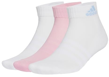 adidas Unisex Cushioned Sportswear Ankle Socks 3 Pairs, White/White/True Pink, 40-42