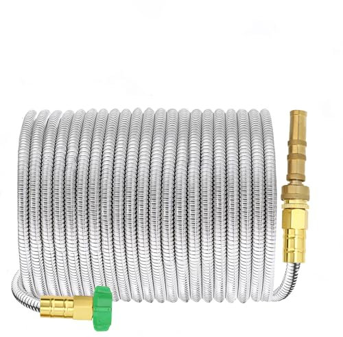 3/4 50ft Expandable Garden Hose,Silver Metal Water Hose with Copper Bullet Hose Nozzle,Anti corrosion Leak Proof Stainless Steel Hose Expandable(50FT)