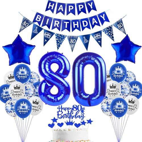 deko 80. Geburtstag Dekoration,Dunkelblau Tortendeko Geburtstag 80 Jahre mann Party Deko 80 frauen mann,luftballons 80.frau,blau Geburtstagsdeko 80 Jahre Männer ballon
