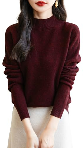 Chanyarn Maglione da Donna in 100% Lana Merino Collo Alto Demi Lavorato a Maglia Senza Cuciture a Maniche Lunghe