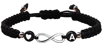 SBI Jewelry Infinity Symbol Initial Letter-A Black Cord Bracelets Adjustable Birthday Bracelets for Mother Day Jewellery Gifts
