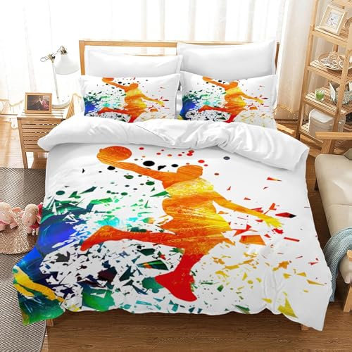 CXYXHW Basketball Bettwäsche für Kinder,Basketball 3D Drucken Junge Bettwäsche-Set,Basketball Muster Sport Bettbezug-Set mit Reißverschluss 3 Teilig Weich Kinderbettwäsche (Basketball 1, 135x200cm)