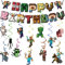 ZUXOLBIN Pixel Birthday Party Decoration - Pixel Happy Birthday Banner Bunting Garland and Hanging Decoration - Pixel Mine Birthday Party Supplies Game Fans Decors for Kids Boys
