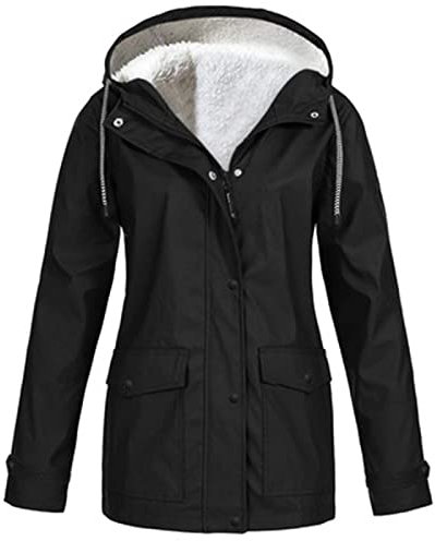 loobun Veste coupe-vent en polaire imperméable pour femme - Chaude, légère et respirante - Manteau d'extérieur avec capuche - Trench coat (grandes tailles disponibles), A39 - Noir, 5XL