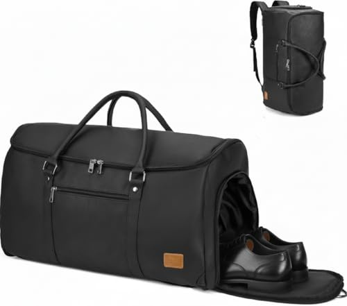 Seyfocnia Umwandelbarer Gepäck-Kleidersack für Damen, Leder-Kleidersäcke für Reisen mit Schuhbeutel, 2-in-1 zum Aufhängen Reisetaschen