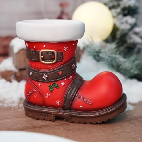 forkai Holiday Planters for Christmas Decoration, Resin 4 Inch Plant Pots Indoor with Drainage, Christmas Flower Pots for Indoor Plants, Succulent Pots with Santa Boot Design Home Décor