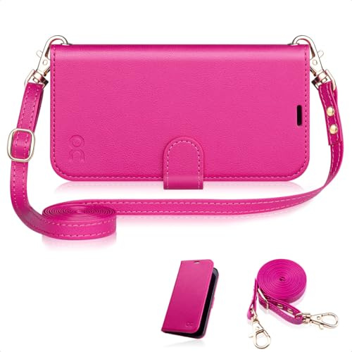 OCASE Coque pour Samsung Galaxy S24 FE avec Cordon, Antichoc TPU Housse avec Cuir PU Portefeuille Etui, RFID Blocage, Béquille, Fentes pour Cartes, Protection Coque Samsung Galaxy S24 FE - Rosé Rouge