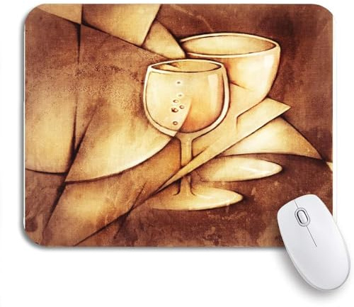 Mauspad Gelber Wein Zwei Gläser Künstlerisch Malerei Abstrakt Abendessen Restaurant Computer-Mauspad Vernähte Kanten Waschbar Schreibtischunterlage, Für Computer, Büro, 25 x 30cm