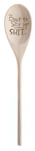 SHANGYU Funny Spoons, 2024 Funny Spoons, Bout to Stir Up Some Shit Funny Wooden Spoons,Funny Wooden Spoons, Housewarming Gift Basket Ideas Gift (1pcs)