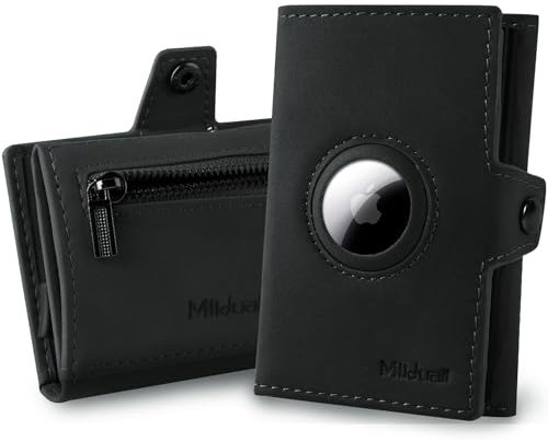 Milduall AirTag Geldbörse Herren, Geldbeutel Portmonee Herren Slim Wallet mit Münzfach Mini-Kreditkartenhalter Portmonaie Kompatibel RFID Schutz, Geschenk für Papa Vater Mann(Schwarz)