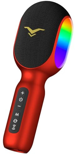 SONDTUO Wireless Bluetooth Karaoke Microphone, 5-in-1 Portable Handheld Mic with LED Lights, Supports Car Karaoke Duets, Karaoke Mic Speaker Machine for Adults & Kids Home Party Birthday (Red)